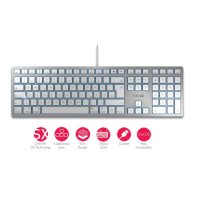 Cherry KC 6000 SLIM für MAC Kabelgebundene Tastatur, Silber/ Weiß, USB (QWERTZ - DE), Volle Größe (100%), Kabelgebunden, USB, QWERTZ, Silber