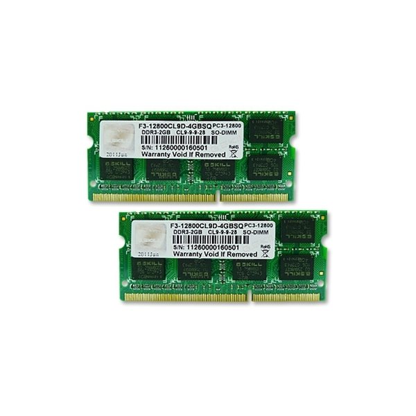 G.Skill 4GB DDR3-1600 SQ, 4 GB, 2 x 2 GB, DDR3, 1600 MHz, 204-pin SO-DIMM