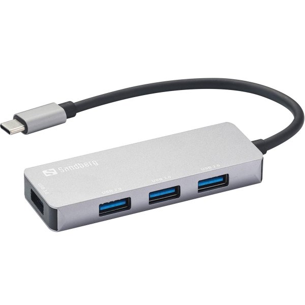 SANDBERG 336-32, USB 3.2 Gen 1 (3.1 Gen 1) Type-C, USB 2.0, USB 3.2 Gen 1 (3.1 Gen 1) Type-A, 5000 Mbit/s, Grau, Aluminium, USB