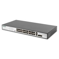 DIGITUS 24-Port Gigabit PoE Netzwerkswitch,19 Zoll, unmanaged,2 Uplink Ports, SFP, 370 W, af/at