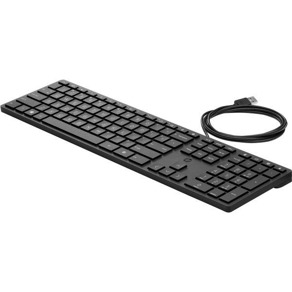 HP 320K-Tastatur für Desktop-PC, kabelgebunden, Volle Größe (100%), Kabelgebunden, USB, Mechanischer Switch, QWERTY, Schwarz