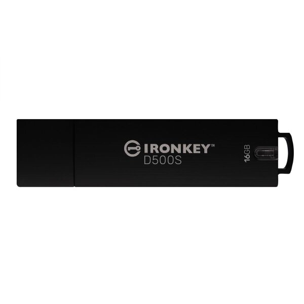 Kingston IronKey 16GB D500S FIPS 140-3 Lvl 3 (ausstehend) AES-256, 16 GB, USB Typ-A, 3.2 Gen 1 (3.1 Gen 1), 260 MB/s, Kappe, Schwarz