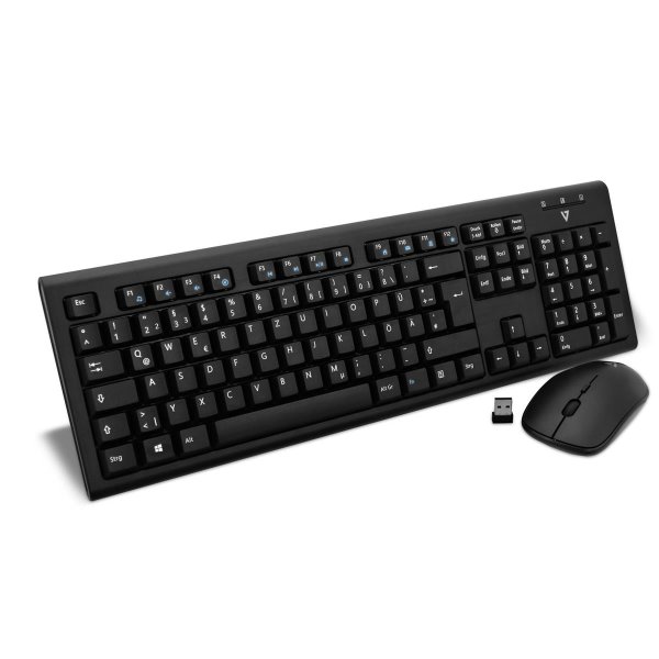 V7 Set aus kabelloser Tastatur und Maus – DE, Schwarz