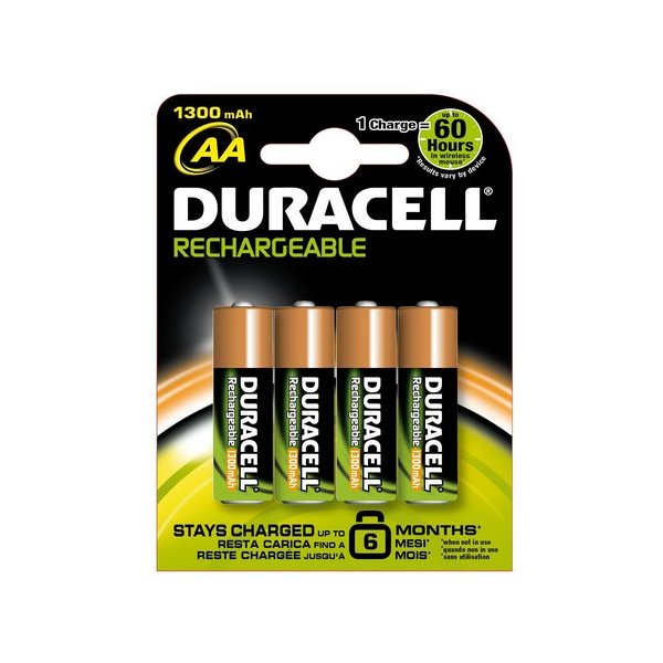 Duracell DUR039247, Wiederaufladbarer Akku, 1,2 V, 4 Stück(e), 1300 mAh, Schwarz, Kupfer, Sichtverpackung