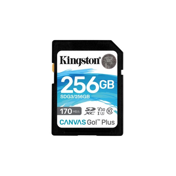 Kingston 256GB SDXC Canvas Go Plus 170R C10 UHS-I U3 V30, 256 GB, SD, Klasse 10, UHS-I, 170 MB/s, 90 MB/s