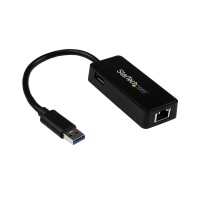 StarTech.com USB 3.0 Gigabit Ethernet Lan Adapter mit USB Port - Schwarz, Kabelgebunden, USB, Ethernet, 5000 Mbit/s, Schwarz