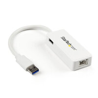 StarTech.com USB 3.0 Gigabit Ethernet Lan Adapter mit USB Port - Weiß, Kabelgebunden, RJ-45, USB, 5000 Mbit/s, Weiß