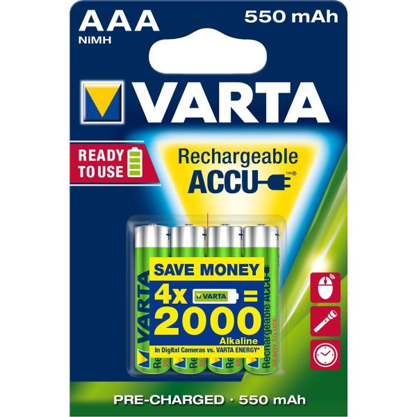 Varta Ready2Use HR03 4pcs, Wiederaufladbarer Akku, AAA, Nickel-Metallhydrid (NiMH), 4 Stück(e), 550 mAh