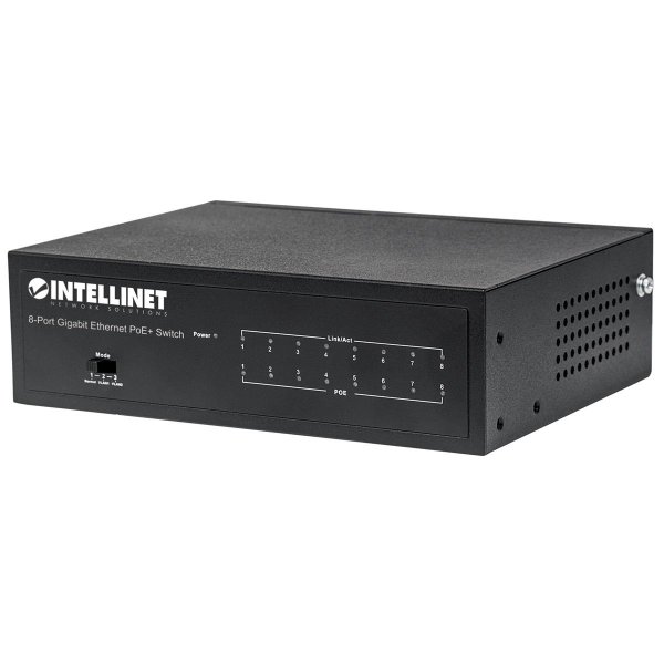 Intellinet 8-Port Gigabit Ethernet PoE+ Switch, IEEE 802.3at/af Power over Ethernet (PoE+/PoE)-konform, 60 W, Desktop, Managed, Gigabit Ethernet (10/100/1000), Vollduplex, Power over Ethernet (PoE)