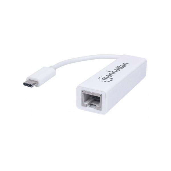 Manhattan USB-C auf Gigabit-Ethernet-Netzwerkadapter, USB 3.1 Gen 1 auf 10/100/1000 Mbit/s Gigabit Ethernet, Kabelgebunden, USB Typ-C, Ethernet, 100 Mbit/s, Weiß