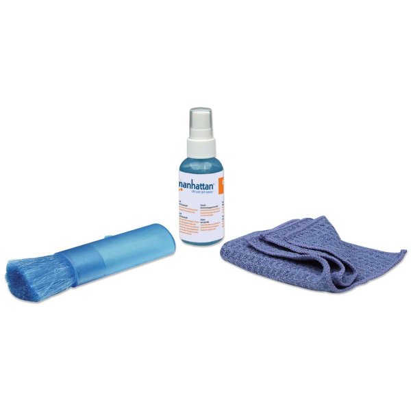 Manhattan Mini LCD Cleaning Kit, Alkoholfrei, enthält 60 ml Reinigungsflüssigkeit, Pinsel und Mikrofasertuch, Gerätereinigungs-Feucht-/Trockentücher & Flüssigkeit, LCD / TFT / Plasma, 60 ml, Mikrofaser, -10 - 50 °C, 200 mm