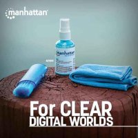 Manhattan Mini LCD Cleaning Kit, Alkoholfrei, enthält 60 ml Reinigungsflüssigkeit, Pinsel und Mikrofasertuch, Gerätereinigungs-Feucht-/Trockentücher & Flüssigkeit, LCD / TFT / Plasma, 60 ml, Mikrofaser, -10 - 50 °C, 200 mm