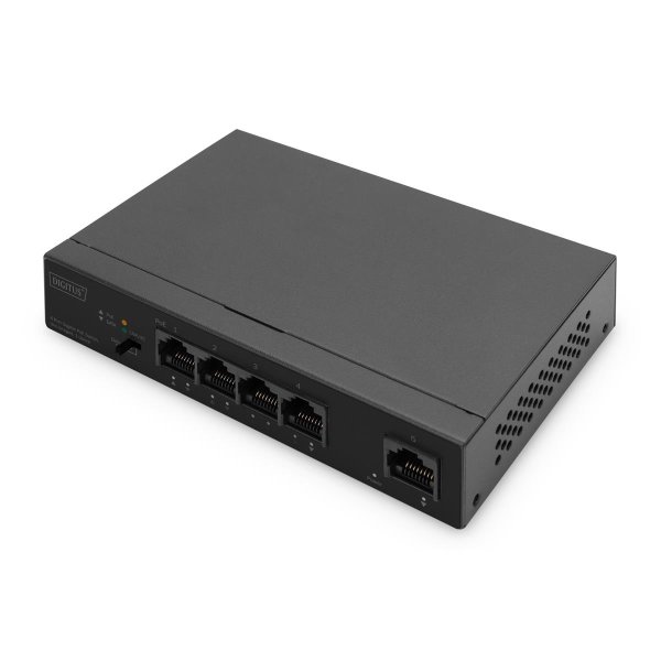 DIGITUS 4- Port Gigabit PoE Netzwerkswitch, Desktop, unmanaged, 1 Uplink Port RJ45, 60 W, af/at