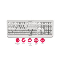 Cherry KC 1000, Kabelgebundene Tastatur, Weiß Grau, USB (QWERTZ - DE), Volle Größe (100%), Kabelgebunden, USB, QWERTZ, Grau