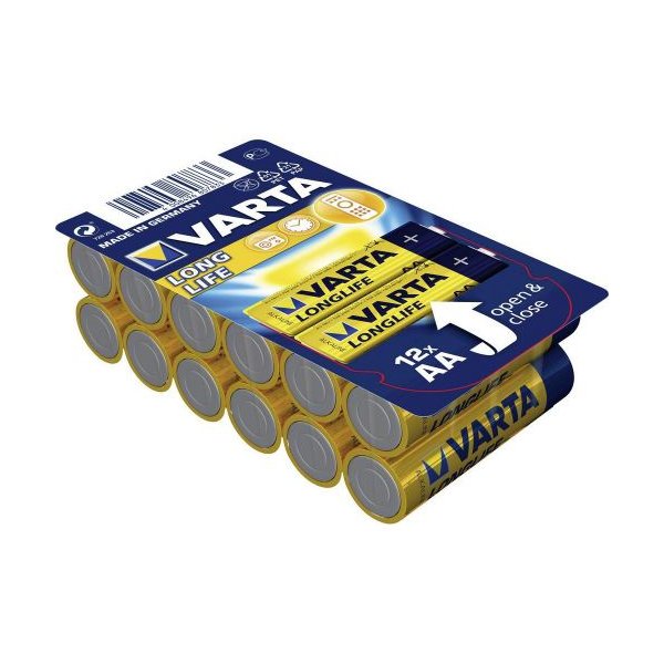 Varta Longlife AA LR6, Einwegbatterie, AA, Alkali, 1,5 V, 12 Stück(e), Blau, Gelb