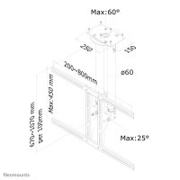 Neomounts Monitor-Deckenhalterung, 50 kg, 94 cm (37"), 190,5 cm (75"), 200 x 200 mm, 800 x 450 mm, 670 - 1070 mm