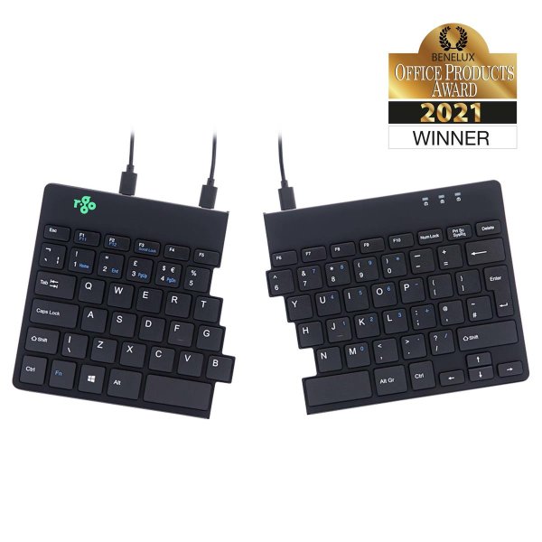 R-Go Tools Split Ergonomische Tastatur R-Go Break mit Pausensoftware, ergonomische geteilte Tastatur, QWERTY (UK), Kabelgebunden, Schwarz, Mini, Kabelgebunden, USB, QWERTY, Schwarz