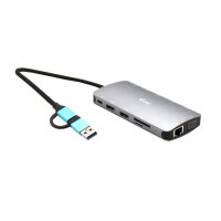 i-tec USB 3.0 USB-C/Thunderbolt 3x Display Metal Nano Dock with LAN + Power Delivery 100 W, Kabelgebunden, USB 3.2 Gen 1 (3.1 Gen 1) Type-A + Type-C, 100 W, 10,100,1000 Mbit/s, Silber, MicroSD (TransFlash), SD