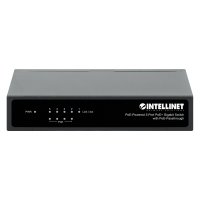 Intellinet 5-Port PoE+ Gigabit Switch mit PoE-Passthrough, 4 x PSE PoE-Ports, 1 x PD PoE-Port, IEEE 802.3at/af Power-over-Ethernet (PoE+/PoE), IEEE 802.3az Energy Efficient Ethernet, Desktop, Gigabit Ethernet (10/100/1000), Power over Ethernet (PoE)