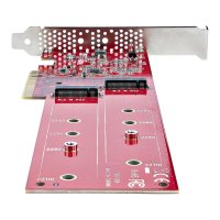 StarTech.com Dual M 2 PCIe AdapterKarte, PCIe x8/ x16 auf Dual AHCI oder NVMe M.2 SSDs, PCI Express 4.0, 7,8GB/s pro Laufwerk, Bifurkation Erforderlich - Windows/Linux Kompatibel, Voll und Niedrig rofil Blende, PCIe, M.2, PCIe 4.0, Rot, 6493014 h, 7,8 Gbi