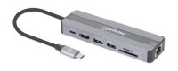 Manhattan 153928, Kabelgebunden, USB 3.2 Gen 1 (3.1 Gen 1) Type-C, 87 W, 10,100,1000 Mbit/s, Schwarz, Silber, MicroSD (TransFlash), SD