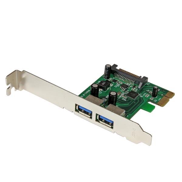 StarTech.com 2 Port PCI Express SuperSpeed USB 3.0 Schnittstellenkarte mit UASP - SATA Strom, PCIe, USB 3.2 Gen 1 (3.1 Gen 1), Niedriges Profil, PCIe 2.0, Grün, Metallisch, CE, FCC, TAA, REACH