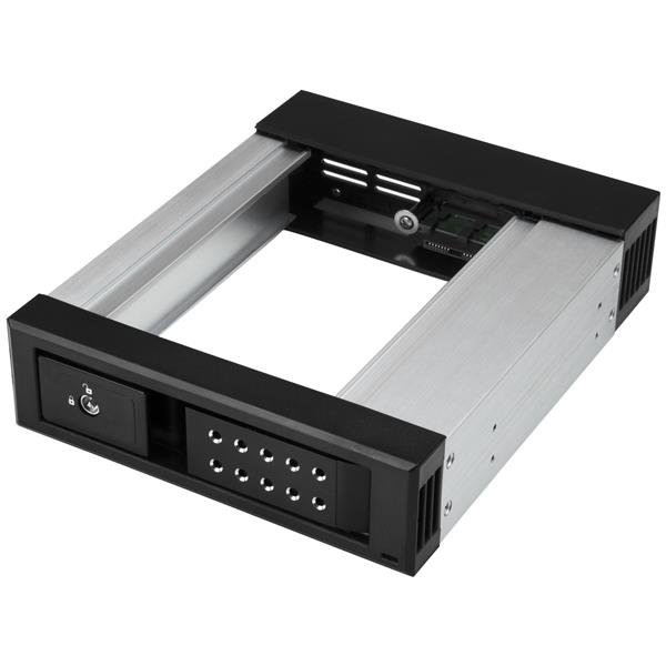 StarTech.com Hot-Swap Festplattenschacht von 5,25" auf 3,5" - Wechselbarer Laufwerksschacht für 3,5" SATA/SAS Laufwerke - Aluminium, 13,3 cm (5.25"), Carrier Panel, 10 TB, 3.5", SATA, Serial ATA II, Serial ATA III, Serial Attached SCSI (SAS), Schwarz