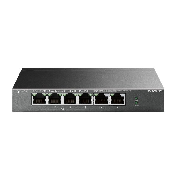 TP-LINK 6-Port 10/100Mbit/s-Desktop-Switch mit 4-Port PoE+, Unmanaged, Fast Ethernet (10/100), Vollduplex, Power over Ethernet (PoE)