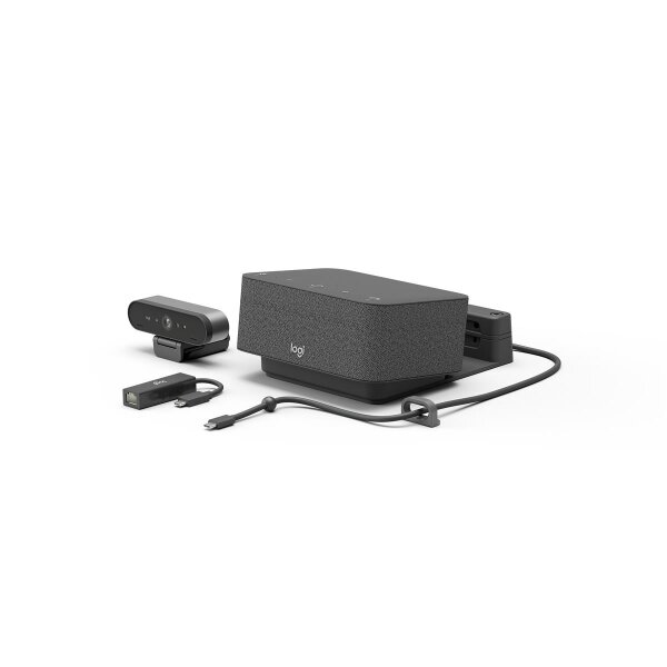 Logitech Logi Dock Focus Room kit UC, Persönliches Videokonferenzsystem, 4K Ultra HD, 90 fps, 5x, Graphit