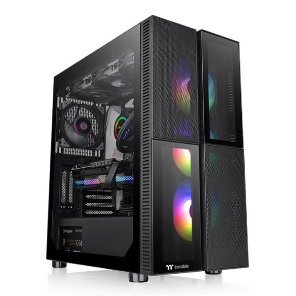 Thermaltake Versa T26 TG ARGB, Midi Tower, PC, Schwarz, ATX, EATX, micro ATX, Mini-ITX, SPCC, Gaming