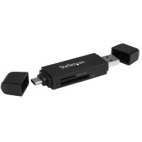 StarTech.com USB 3.0 Kartenleser für SD und microSD Karten - USB-C und USB-A - MMC,MicroSD (TransFlash),MicroSDHC,MicroSDXC,SD,SDHC,SDXC - Schwarz - 5000 Mbit/s - Kunststoff - Aktivität - Leistung - 2000 GB