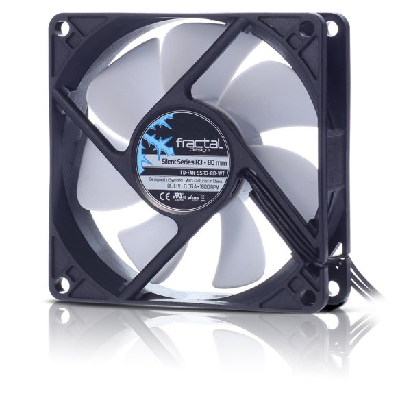 Fractal Design Silent Series R3 80 mm, Ventilator, 8 cm, 1600 RPM, 18,1 dB, 20,2 cfm, Schwarz, Weiß