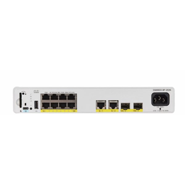 Cisco Catalyst C9200CX-8P-2X2G-A, Managed, L2/L3, Gigabit Ethernet (10/100/1000), Vollduplex, Power over Ethernet (PoE), Rack-Einbau