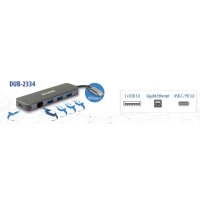 D-Link DUB-2334, Kabelgebunden, USB Typ-C, 60 W, 10,100,1000 Mbit/s, 10BASE-T, 100BASE-TX, 1000BASE-T, IEEE 802.3, IEEE 802.3ab, IEEE 802.3u