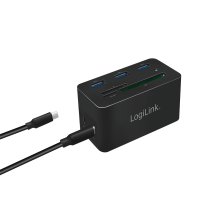 LogiLink UA0370, Kabelgebunden, USB 3.2 Gen 1 (3.1 Gen 1) Type-C, 60 W, 10,100,1000 Mbit/s, Schwarz, CF, MicroSD (TransFlash), SD