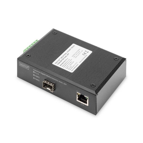 DIGITUS 10/100/1000 Base-TX to 1000 Base-FX Industrial Media Converter