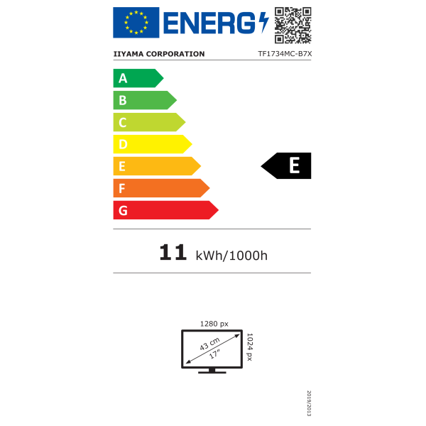 Iiyama TF1734MC-B7X, 43,2 cm (17"), 1280 x 1024 Pixel, SXGA, 350 cd/m², 0,264 x 0,264 mm, 1000:1