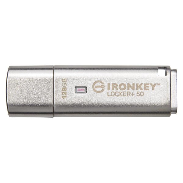 Kingston IronKey 128GB IKLP50 AES USB, w/256bit Encryption, 128 GB, USB Typ-A, 3.2 Gen 1 (3.1 Gen 1), 145 MB/s, Kappe, Silber