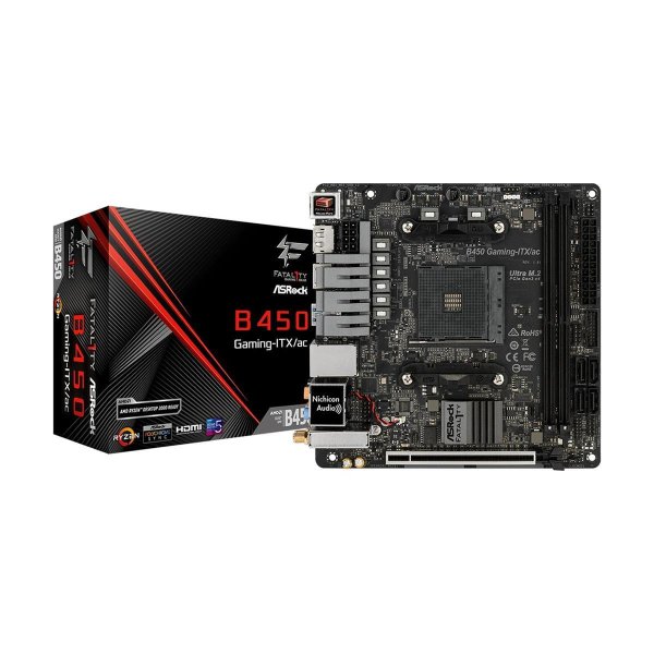 ASRock Fatal1ty B450 Gaming-ITX/ac, AMD, Socket AM4, AMD Athlon, AMD Ryzen™ 3, 2nd Generation AMD Ryzen™ 3, 3rd Generation AMD Ryzen™ 3, AMD..., 105 W, DDR4-SDRAM, 32 GB