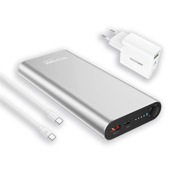 RealPower PB-20000PD, 20000 mAh, Lithium-Ion (Li-Ion), Quick Charge 3.0, Aluminium