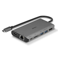 Lindy 43323, Kabelgebunden, USB 3.2 Gen 1 (3.1 Gen 1) Type-C, 100 W, 1000 Mbit/s, Schwarz, Grau, SD