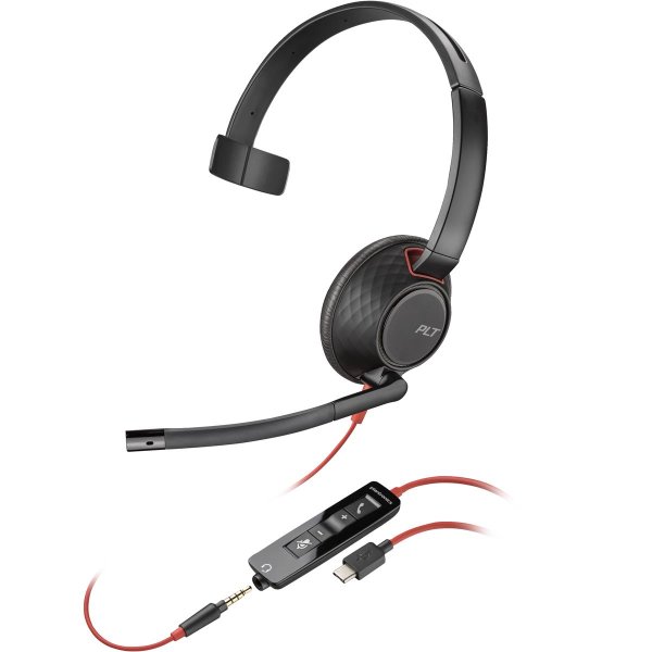 HP POLY Blackwire C5210 USB-C-Headset +Inline-Kabel (Packungseinheit), Kabelgebunden, Büro/Callcenter, Kopfhörer, Schwarz