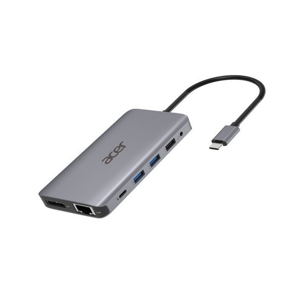 Acer HP.DSCAB.009, Kabelgebunden, USB 3.2 Gen 1 (3.1 Gen 1) Type-C, 3,5 mm, 10,100,1000 Mbit/s, Silber, MicroSD (TransFlash), SD