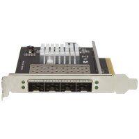 StarTech.com Quad Port 10G SFP+ Netzwerkkarte - Intel XL710 Open SFP+ Converged Adapter - PCIe 10 Gigabit Ethernet Server NIC - 10GbE LWL LAN Karte - Dell PowerEdge HPE ProLiant, Eingebaut, Kabelgebunden, PCI Express, Faser, 20000 Mbit/s, Schwarz