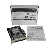 StarTech.com Quad Port 10G SFP+ Netzwerkkarte - Intel XL710 Open SFP+ Converged Adapter - PCIe 10 Gigabit Ethernet Server NIC - 10GbE LWL LAN Karte - Dell PowerEdge HPE ProLiant, Eingebaut, Kabelgebunden, PCI Express, Faser, 20000 Mbit/s, Schwarz