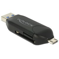 Delock Micro USB OTG Card Reader + USB 3.0 A male - Kartenleser (MS, MMC, SD, microSD, SDHC, SDXC) - USB 2.0/USB 3.0