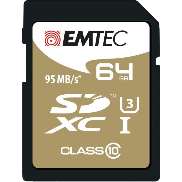 EMTEC ECMSD64GXC10SP, 64 GB, SDXC, Klasse 10, 95 MB/s, 90 MB/s, Schwarz