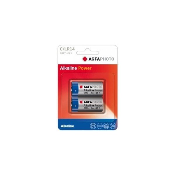 AgfaPhoto 110-802626, Einwegbatterie, C, Alkali, 1,5 V, 2 Stück(e), Blau, Grau