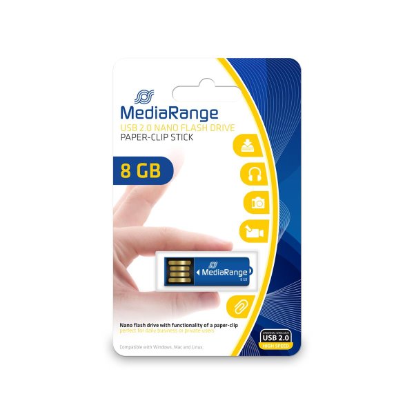 MEDIARANGE MR975, 8 GB, USB Typ-A, 2.0, 14 MB/s, Ohne Deckel, Blau