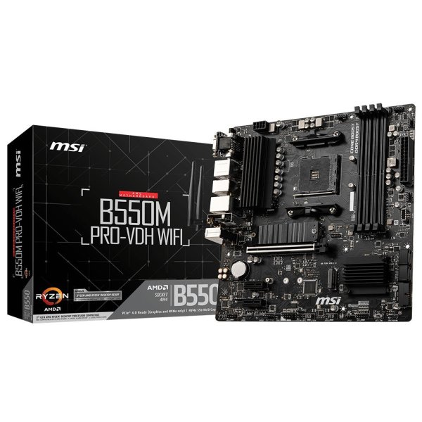 MSI B550M PRO-VDH WIFI, AMD, Sockel AM4, 3rd Generation AMD Ryzen™ 3, 3rd Generation AMD Ryzen 5, 3rd Generation AMD Ryzen™ 7, 3rd..., Sockel AM4, DDR4-SDRAM, 128 GB